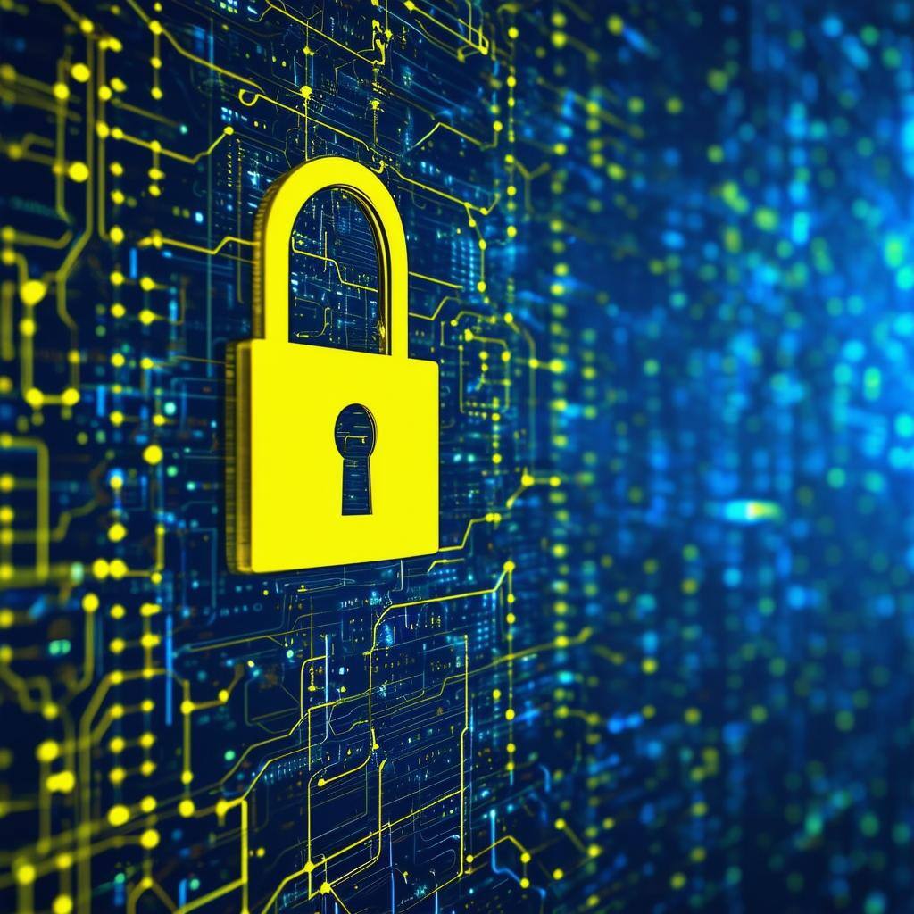 cybersecurity image with yellow ffcf35 and dark blue 0A3b5C