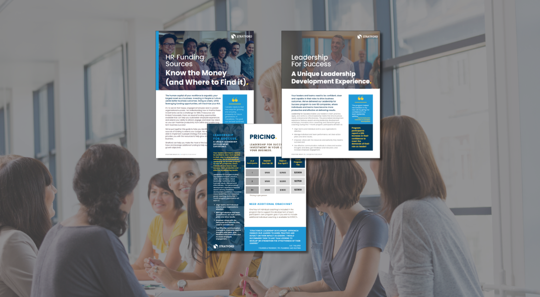 Three resources guides over an image of an instructor talking to a group of adults.